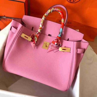 Hermes Pink Birkin 30cm Clemence Handmade Bag