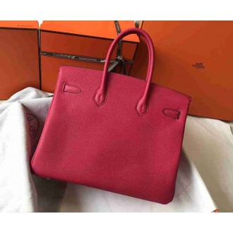 Hermes Rose Red Clemence Birkin 35cm Bag