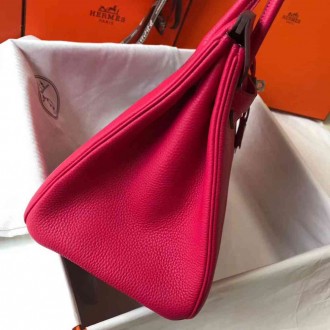 Hermes Rose Red Clemence Birkin 35cm Bag