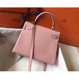 Hermes Pink Clemence Kelly 28cm Bag