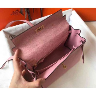 Hermes Pink Clemence Kelly 32cm Retourne Bag