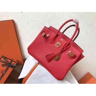Hermes Red Birkin 25cm Clemence Handmade Bag
