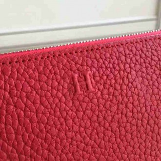 Hermes Red Clemence Azap Zipped Wallet