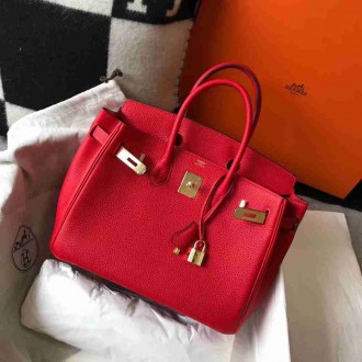Hermes Red Clemence Birkin 30cm Bag
