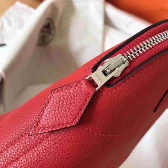 Hermes Red Clemence Bolide 27cm Handmade Bag