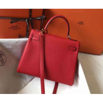 Hermes Red Clemence Kelly 28cm Bag