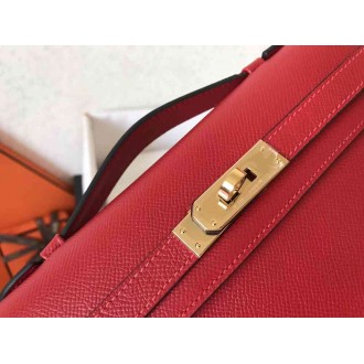 Hermes Red Epsom Kelly Cut Handmade Bag