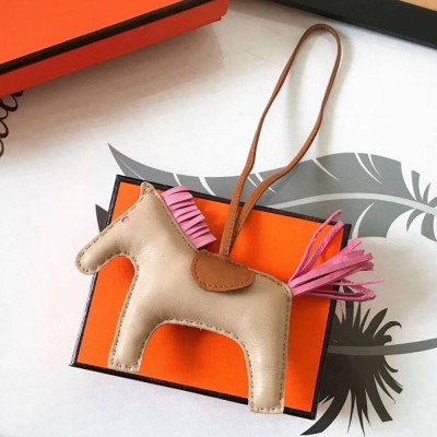 Hermes Rodeo Horse Bag Charm In Beige Camarel Pink Leather