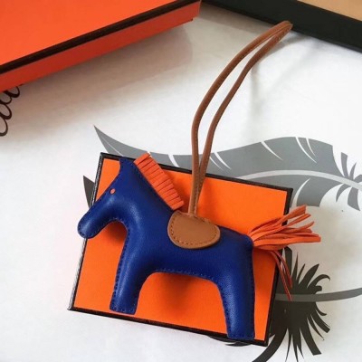 Hermes Rodeo Horse Bag Charm In Blue Camarel Orange Leather