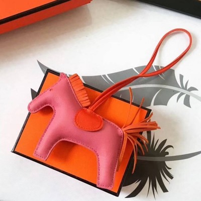 Hermes Rodeo Horse Bag Charm In Pink Orange Leather