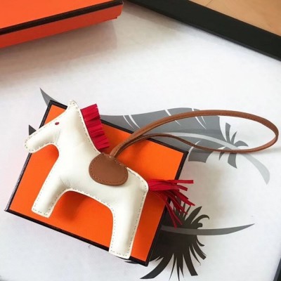 Hermes Rodeo Horse Bag Charm In White Camarel Red Leather