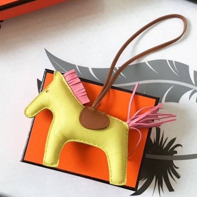 Hermes Rodeo Horse Bag Charm In Yellow Camarel Pink Leather