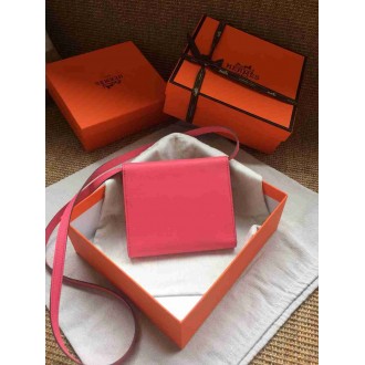 Hermes Rose Lipstick Clic 16 Wallet With Strap