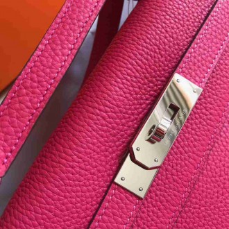 Hermes Rose Red Clemence Kelly 32cm Retourne Bag