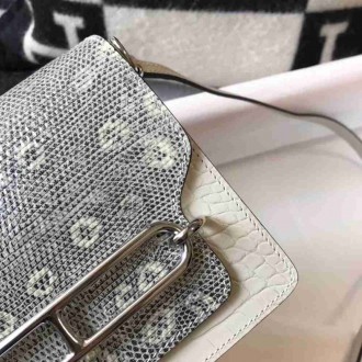Hermes Roulis Mini Bag In White Crocodile With Natural Lizard