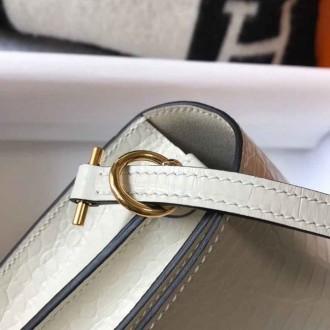 Hermes Roulis Mini Bag In White Embossed Crocodile Calfskin