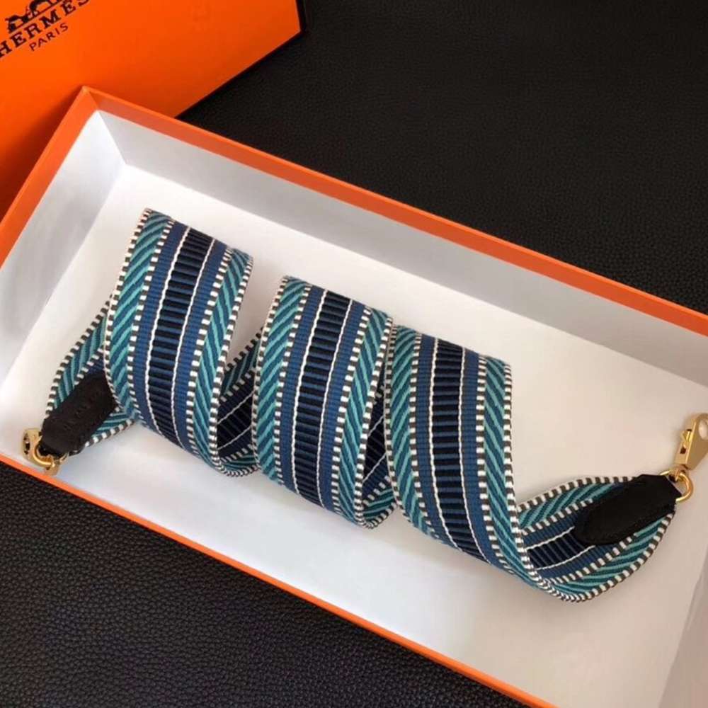 Hermes Sangle Cavale 50 mm Bag Strap Blue Black