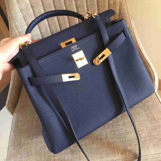 Hermes Sapphire Clemence Kelly Retourne 32cm Handmade Bag