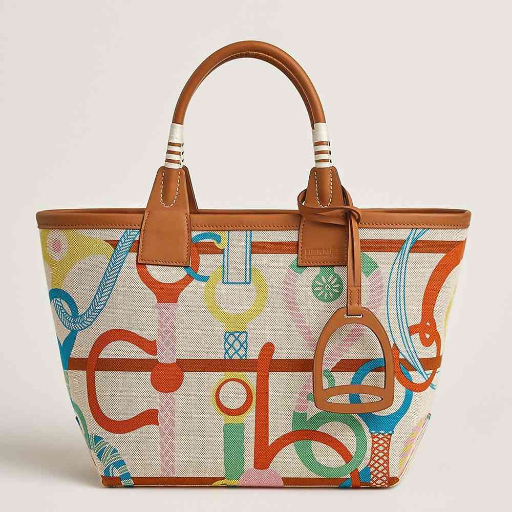 Hermes Steeple 25 Bag in H Plume Canvas with Clic Clac Panoplie Equestre