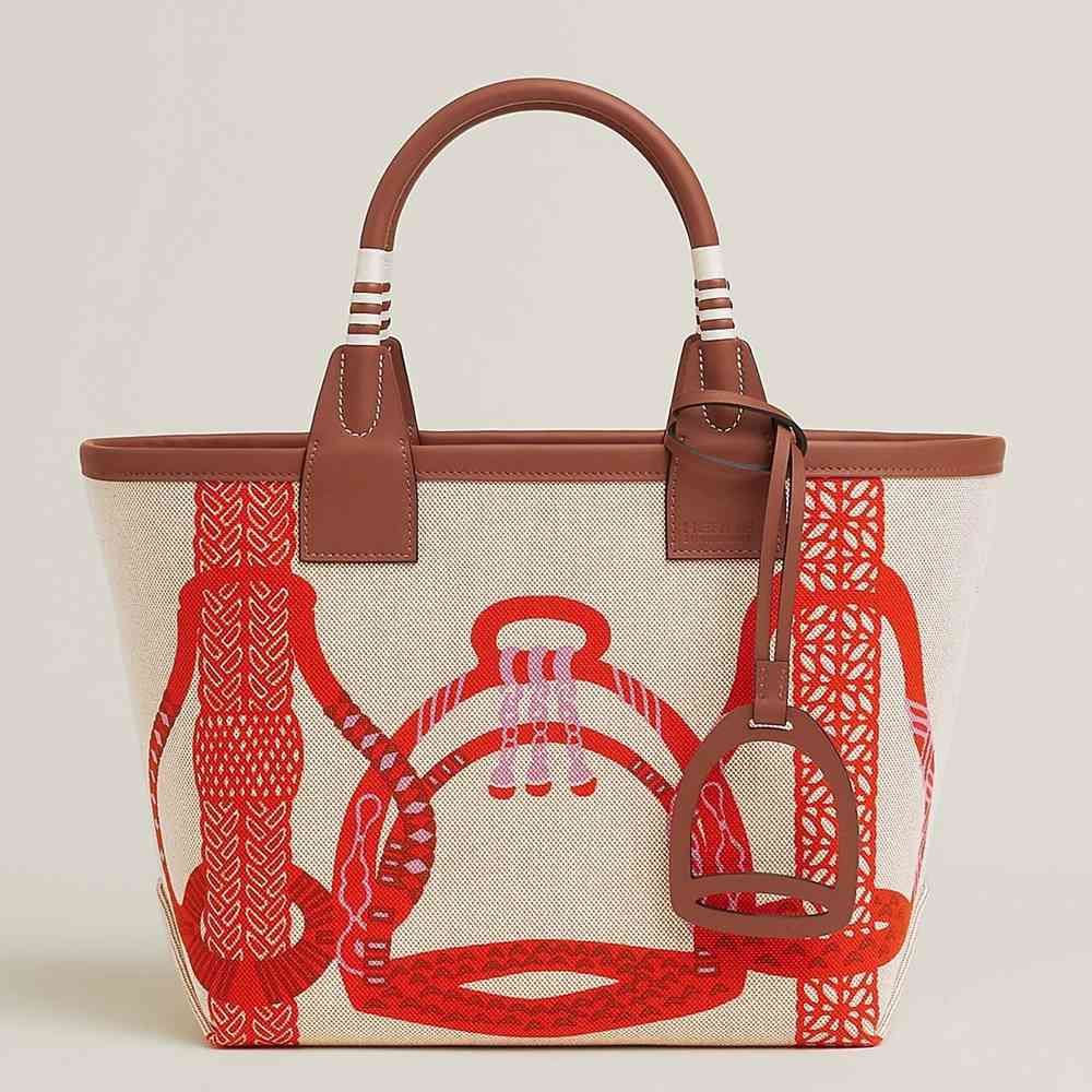Hermes Steeple 25 Bag in H Plume Canvas with Fantaisie d'Etriers