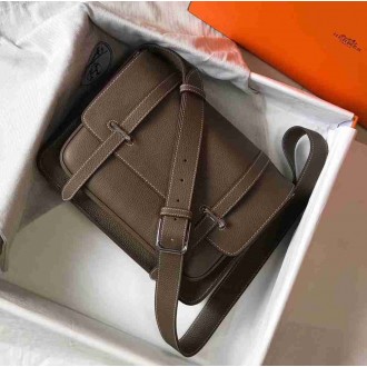 Hermes Steve 35 Messenger Bag In Taupe Clemence Calfskin