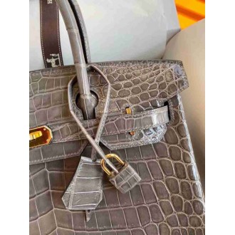 Hermes Taupe Birkin 30cm Shiny Crocodile Niloticus Skin Bag