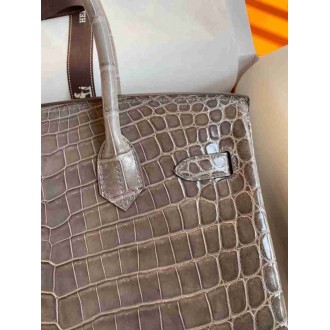 Hermes Taupe Birkin 30cm Shiny Crocodile Niloticus Skin Bag