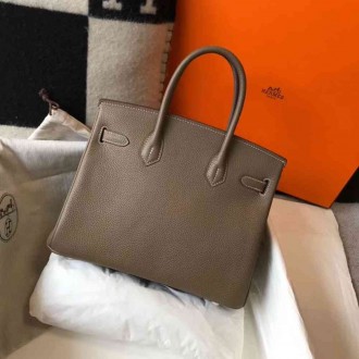 Hermes Taupe Clemence Birkin 30cm Bag