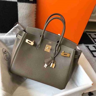 Hermes Taupe Clemence Birkin 30cm Bag