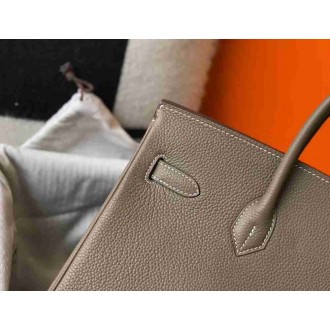 Hermes Taupe Clemence Birkin 35cm Bag