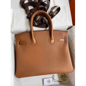 Hermes Touch Birkin 30 Bag in Gold Clemence and Matte Alligator Leather