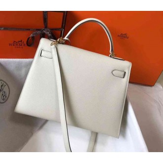Hermes White Epsom Kelly 32cm Sellier Bag