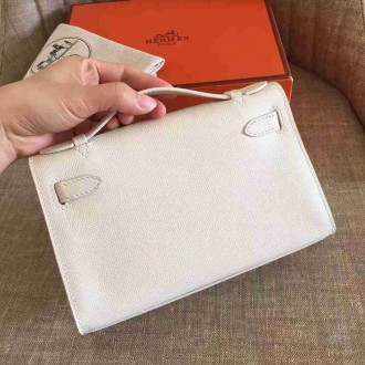 Hermes White Kelly Pochette Epsom Handmade Bag