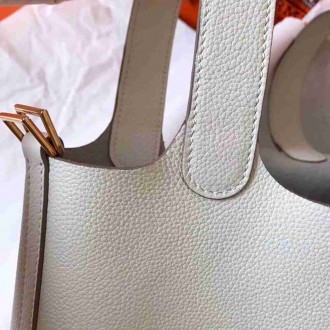 Hermes White Picotin Lock PM 18cm Handmade Bag
