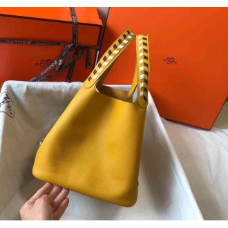 Hermes Yellow Picotin Lock 22 Bag With Braided Handles