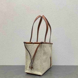Loewe Cushion Small Tote In Beige Anagram Jacquard