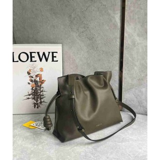 Loewe Flamenco Clutch Bag in Khaki Green Nappa Calfskin