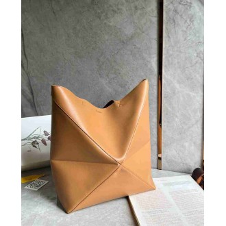 Loewe Large Puzzle Fold Tote Bag in Tan Calfskin
