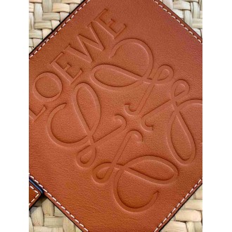 Loewe Medium Basket Bag in Raffia and Brown Calfskin