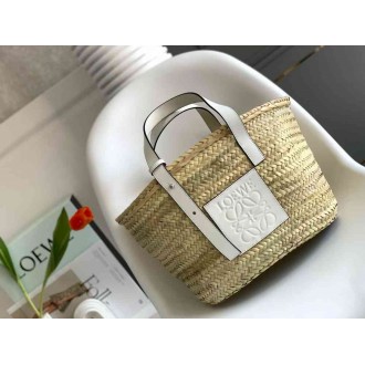 Loewe Medium Basket Bag in Raffia and White Calfskin