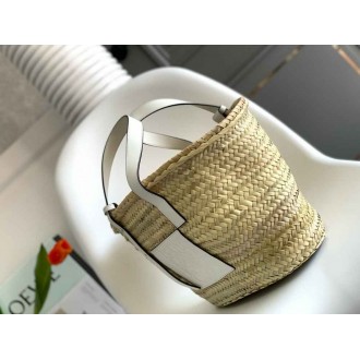 Loewe Medium Basket Bag in Raffia and White Calfskin