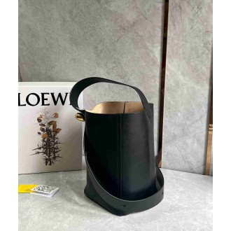 Loewe Medium Pebble Bucket Bag in Black Calfskin