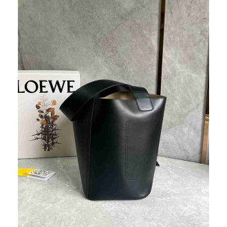 Loewe Medium Pebble Bucket Bag in Black Calfskin