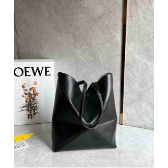 Loewe Medium Puzzle Fold Tote Bag in Black Calfskin