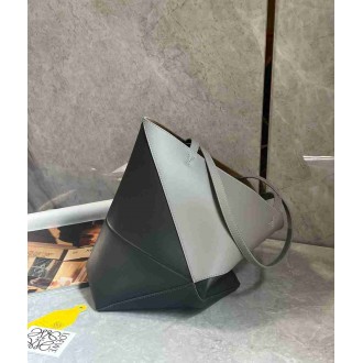 Loewe Medium Puzzle Fold Tote Bag in Grey/Dark Green Calfskin