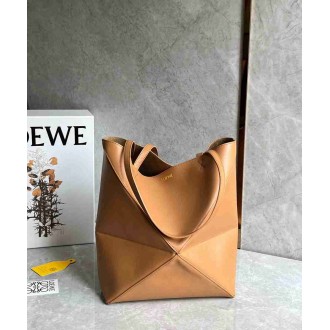 Loewe Medium Puzzle Fold Tote Bag in Tan Calfskin