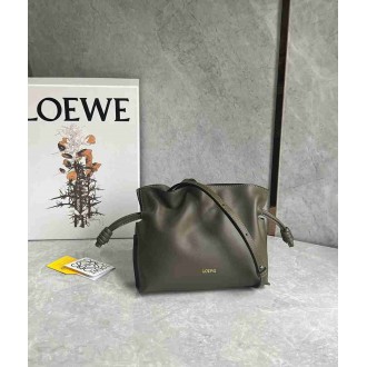 Loewe Mini Flamenco Clutch Bag in Khaki Green Nappa Calfskin