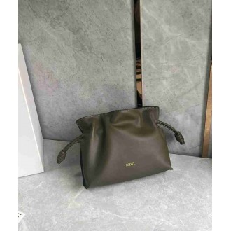 Loewe Mini Flamenco Clutch Bag in Khaki Green Nappa Calfskin