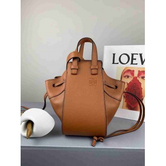 Loewe Mini Hammock Drawstring Bag In Brown Calfskin