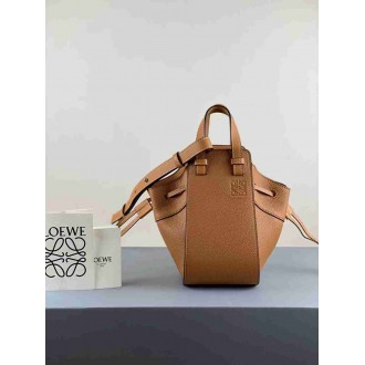 Loewe Mini Hammock Drawstring Bag In Brown Grained Leather